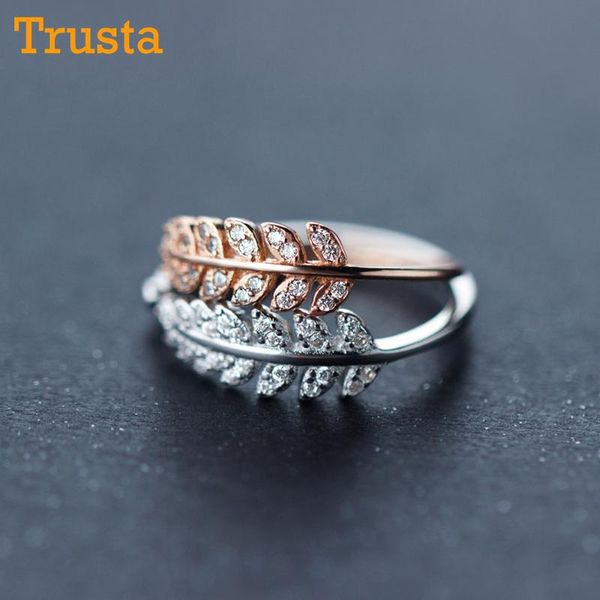 

cluster rings trustdavis 100% 925 sterling silver fashion leaves cz opening finger ring for women wedding anniversary s925 jewelry ds958, Golden;silver