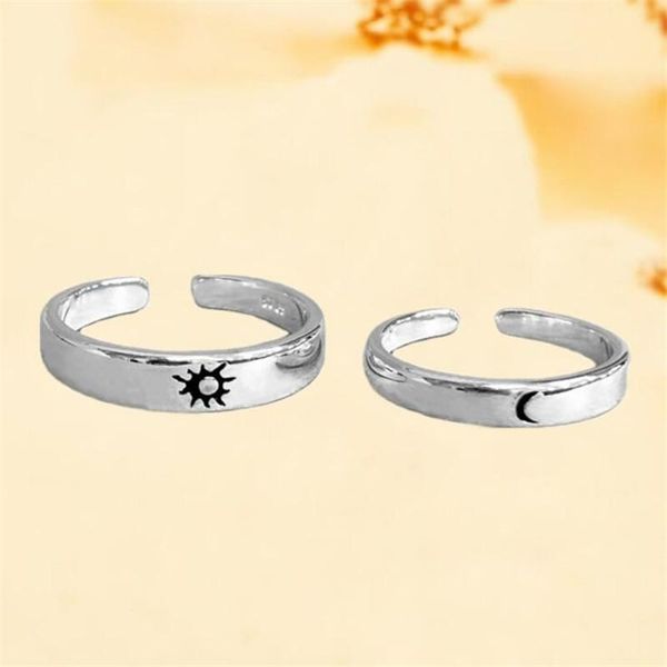 

cluster rings personality sun and moon star couple 925 sterling silver jewelry simple exquisite opening r183, Golden;silver