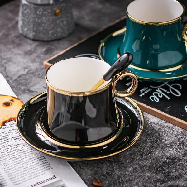 

mugs european-style small luxury simple gold foil ceramic coffee mug set mediterranean style flower tea black afternoon cup
