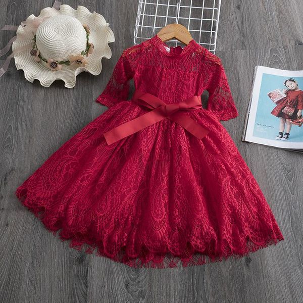 

girls clothes 2021 spring summer princess dresses lace kids dress party children clothing 2-7y girl's, Red;yellow