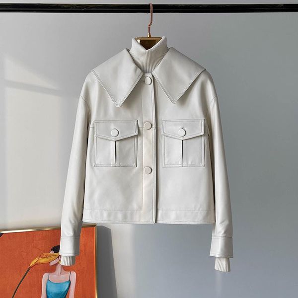 

women's leather & faux 2021 fashion women jacket white short slim real sheepskin coat korean style womens clothing chaqueta cuero mujer, Black