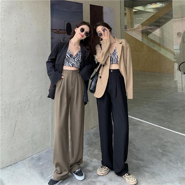 

casual mopping pants trousers women 2021 loose straight wide leg women's & capris, Black;white