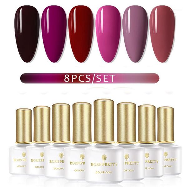 

pretty nail kit 8pcs gel polish set soak off art uv pure color manicuring varnish kit1, Red;pink