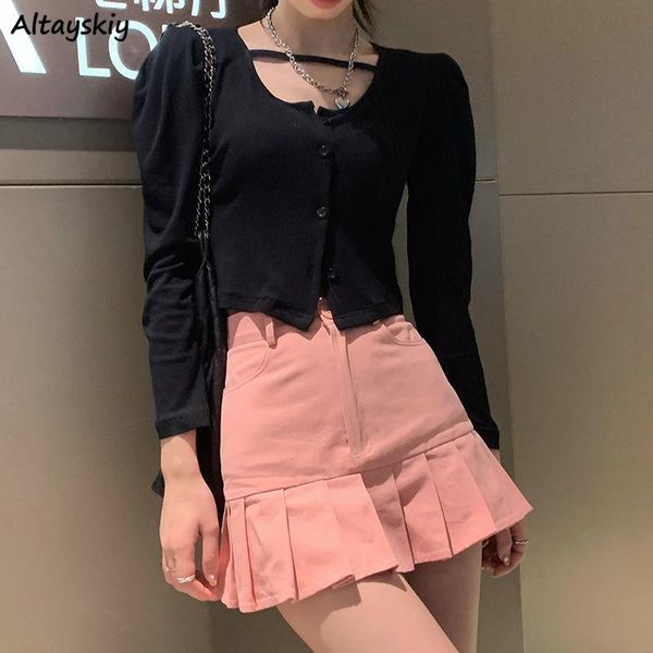 

skirts women solid mini length skirt pleated high waist girls sweet cute kawaii summer plus size xs-4xl college students all-match chic, Black