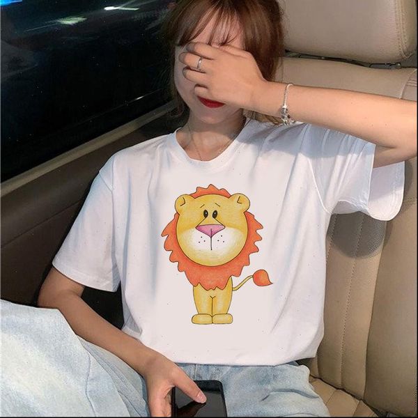 

cute lion printed fashion graphic women tees funny vintage casual, White