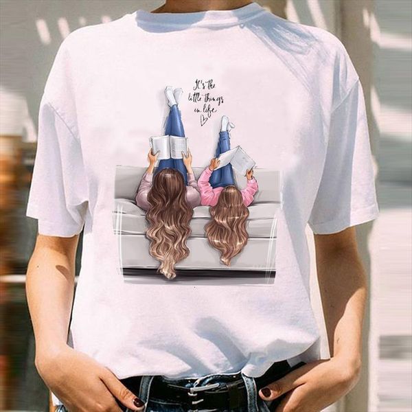 

graphic love sweet time 90s womens t shirt trend short sleeve mom mama mother cartoon print female clothes tees, White