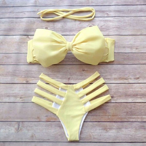 

the bikini jinteng bow bandage solid breast women's swimsuit bikini, White;black