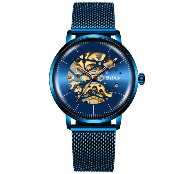 

brand men's watch mechanical wristwatches automatic curved screen hollow waterproof men mesh steel band, Slivery;brown