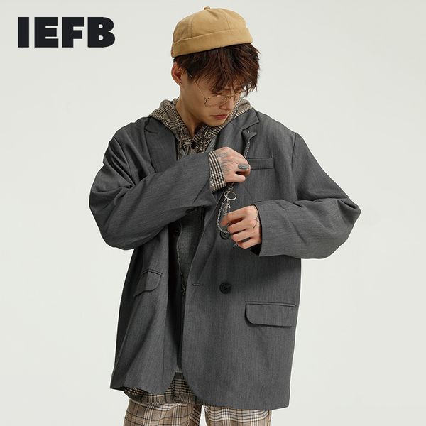 

iefb men's korean trend grey suit coat double breasted causal design blasers with chian loose spring coats 9y5384 210524, White;black