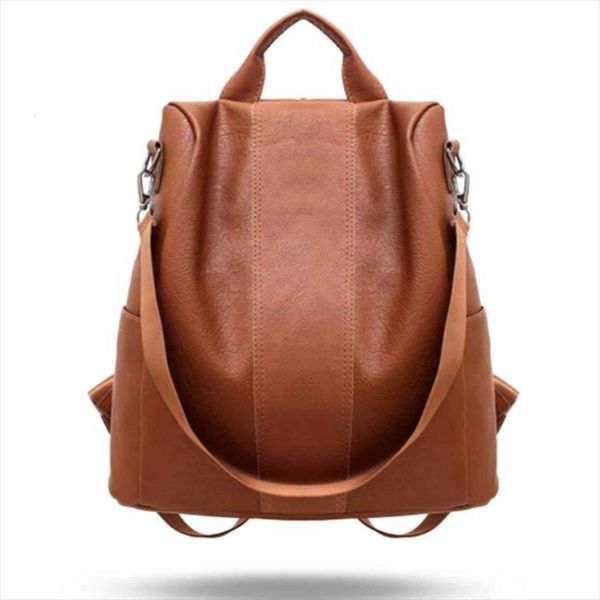 

female anti theft backpack classic pu leather solid color canta fashion shoulder bag