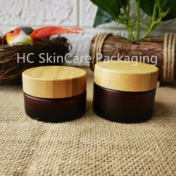 

storage bottles & jars 30g 50g wholesale cosmetic amber face cream jar with bamboo lid for skin care eye body glass containers packaging