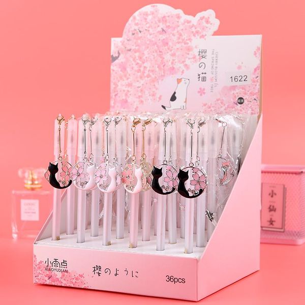 

gel pens 36 pcs/lot creative cherry cat pendant pen cute 0.5mm black ink neutral school writing supplies promotional gift
