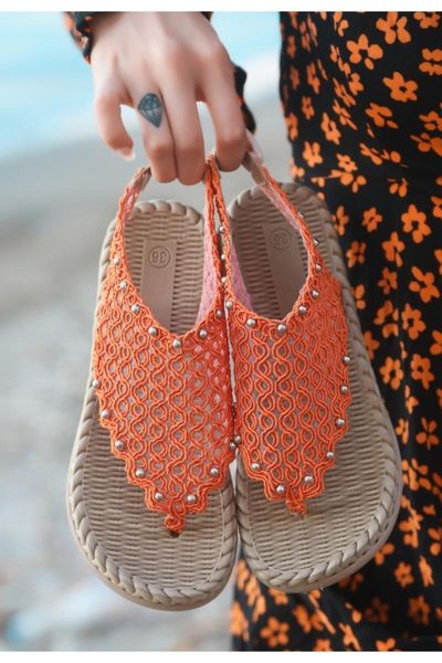 

sandals orange braided, Black