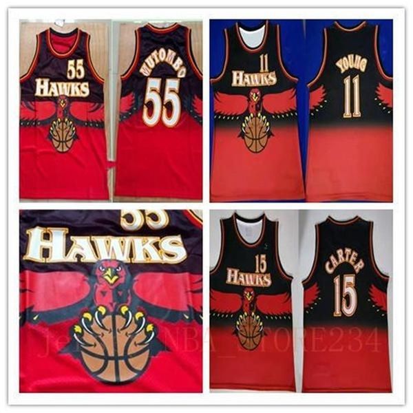 

09vintage\ratlanta\rhawks 11 trae\ryoung 15 vince carter jersey vancouver 55 dikembe mutombo retro red basketball jerseys, Black