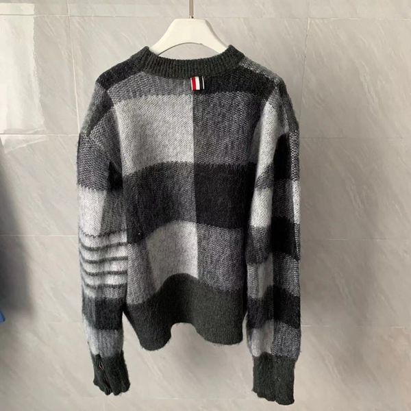 

star autumn winter 2021 new tb check mohair crew neck loose pullover men's and women's s7241, White;black