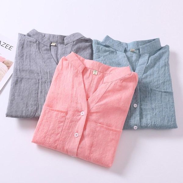 

women's blouses & shirts 2021 korean style women autumn white v-neck casual female blusas fashion camisa cotton summer clothes