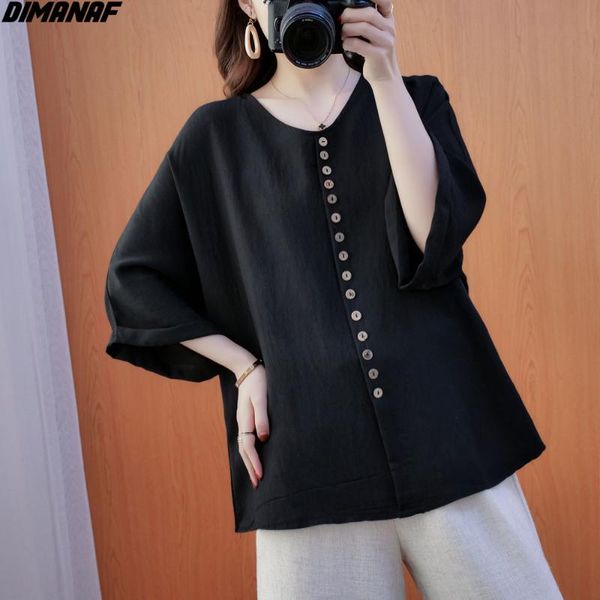 

summer plus size women t-shirt linen bat sleeves solid v-neck home wear loose casual buttons large tees women's, White