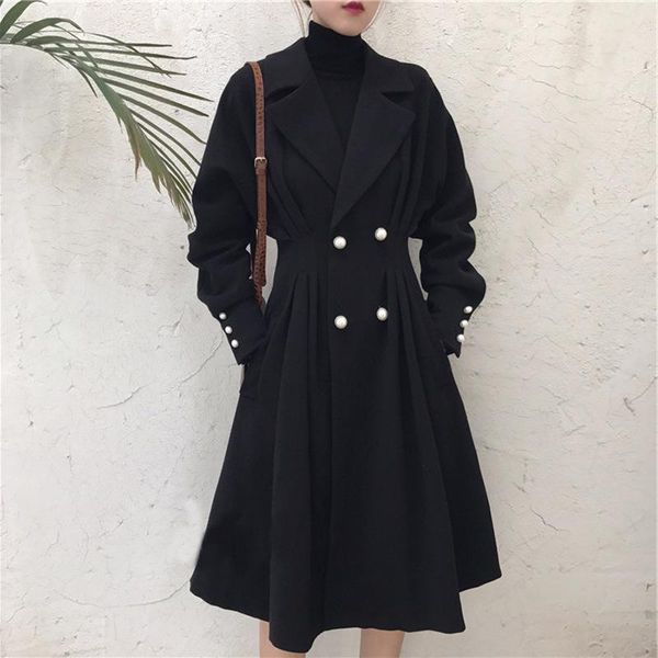 

women's trench coats plus size casual womens longtrench loose solid full sleeve designer black turn-down collar skirt women, Tan;black