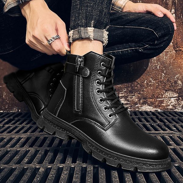 

2021 autumn and winter new high men's korean work clothes boots martin combat leisure fashion trend shoes, Black