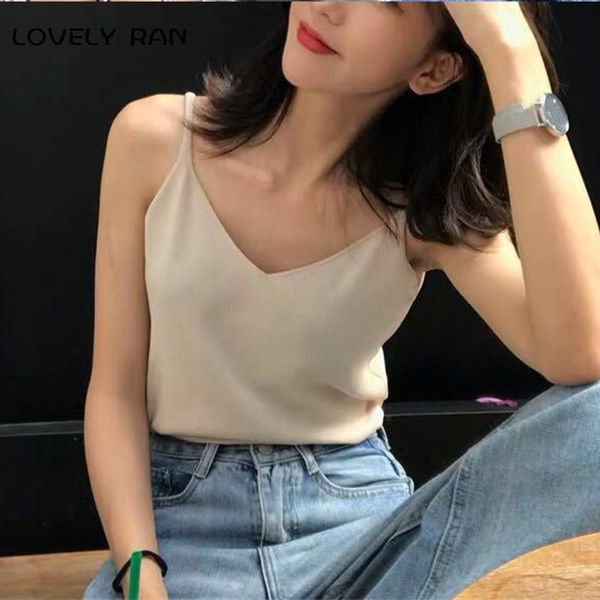 

casual women's camisole vest v-neck shoulder strap backless solid white night club ladies halter basic summer 2021 tanks & camis