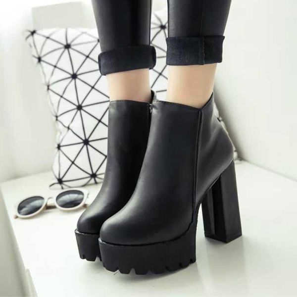 

boots masorini fashion women platform shoes thick with ankle soft zapatos mujer w-301, Black