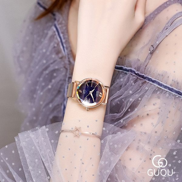 

guou ancient european star watch female waterproof fashion trend tiktok, red simple voice, lady student quartz watch, Slivery;brown