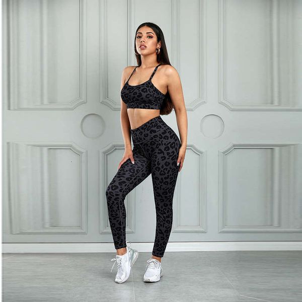 

tracksuits tight women's yoga exercise leopard fitness suit, Gray