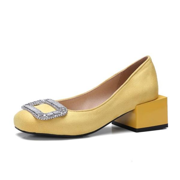 

dress shoes big size square head water drill buckle single shoe ladies high heels women woman pumps, Black