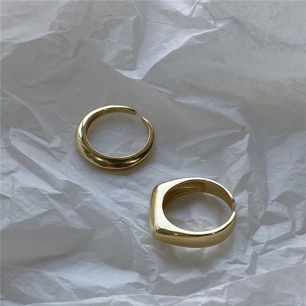 

cluster rings ruiyi full 925 sterling silver european american smooth surface simple women geometric simplicity design irregular, Golden;silver
