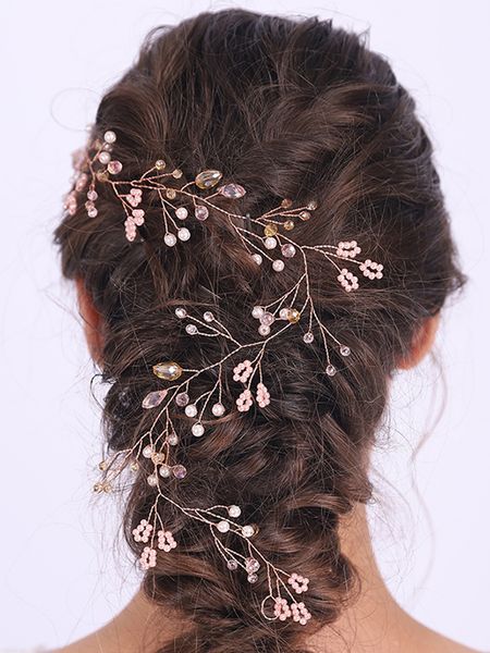 

Rose Gold Hair Vine Shiny Crystal Pearls Wedding Accessories Bride Headwear Elegant Headband for Lady or Flower Children