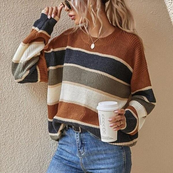 

women's sweaters 2021 autumn/winter knitwear fashion striped pattern oversized loose casual pullover colthes, White;black