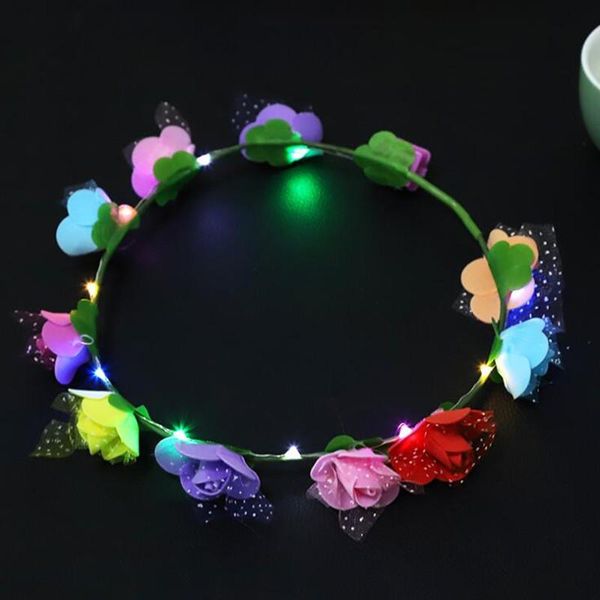 

party decoration 2021 colorful led light up flower headband blinking flashing floral garland wreath women girl wedding glow supplies