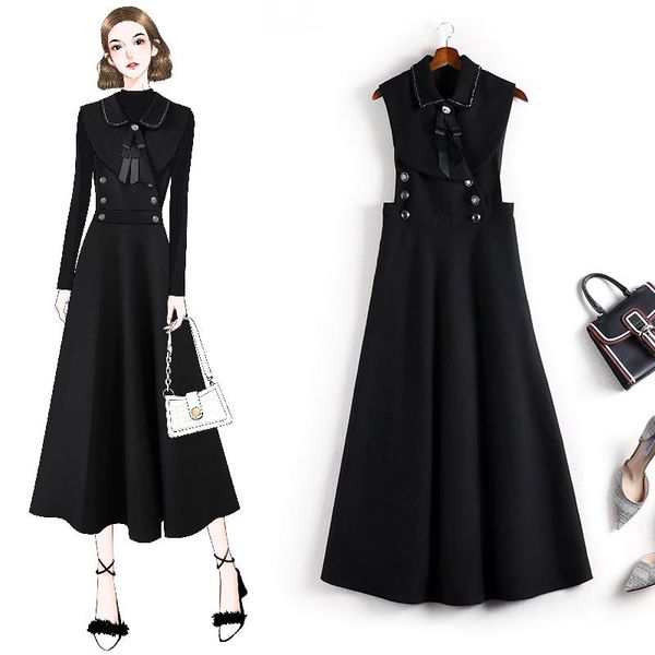 

casual dresses large high waist show thin small crowd design autumn vest dress 10876 harajuku vintage woman femme robe, Black;gray