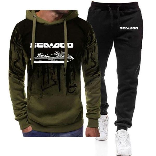 

men's tracksuits 2021 spring autumn sea doo seadoo moto 2 pieces sets tracksuit hooded sweatshirt+pants pullover coats sportwear suit c, Gray