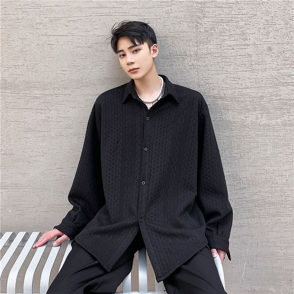 

men's casual shirts clothing 3d embossed vintage fashion loose long sleeve shirt male black white dress man blouse 5fc1, White;black
