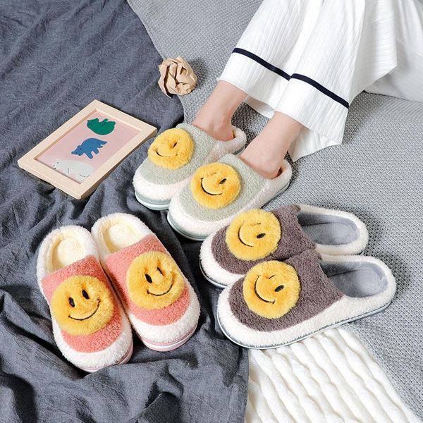 

slippers women's home furry hairy warm platform shoes fluffy big smile floor slides memory foam soft short plush cotton, Black