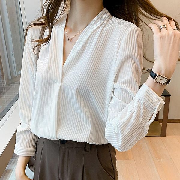 

women's blouses & shirts coigarsam blouse women autumn 2021 full sleeve solid loose straight v-neck khaki gray white blusas womens and