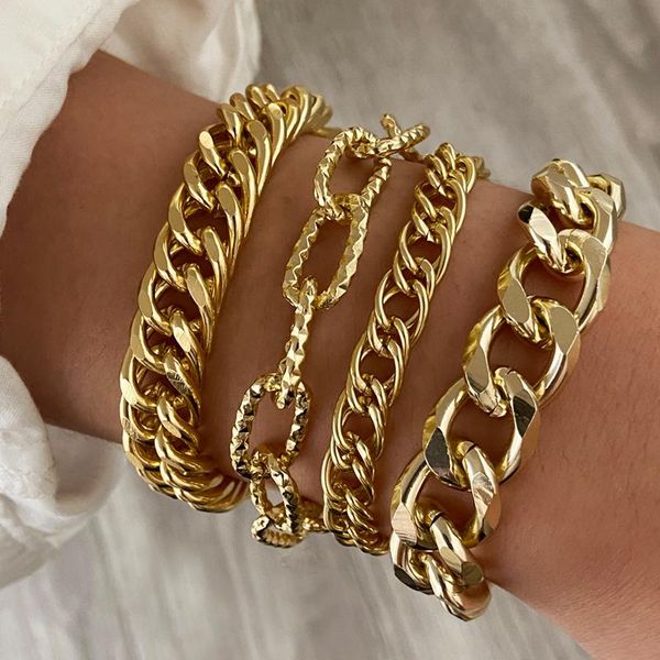 

link, chain punk golden big thick bracelet for women men fashion simple geometric charm bracelets bangles 2021 trend jewelry wholesale, Black