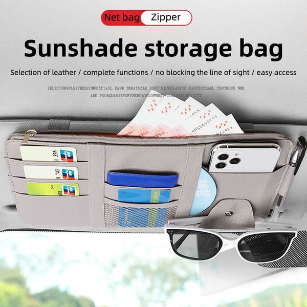 Car Sun Visor Storage Bag Bill Pen Porta biglietti da visita CD Organizer Zipper Box Occhiali da sole Clip Stivaggio Riordino Accessori per auto
