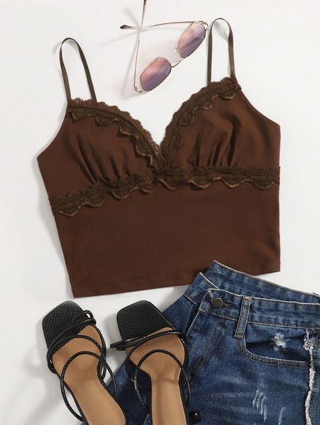 

lace detail solid cami l5qc#, White