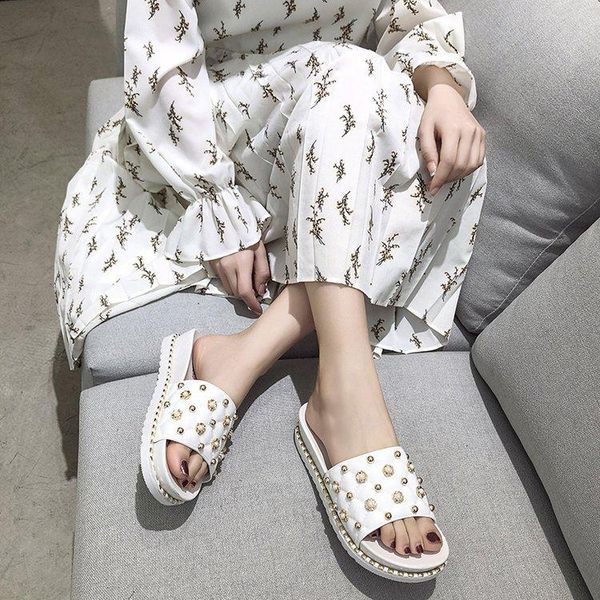 

slippers open toe outside summer flat slides women casual beach polka dot solid ladies shoes, Black