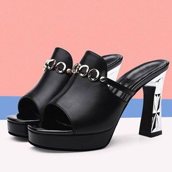 

dress shoes 2021 for dropship sale sandals women platform high heels elegant slip on office lady mules slingback footwear, Black