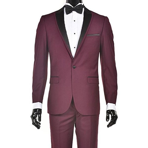 

men's suits & blazers custom made style wine red black lapel men smil fit wedding tuxedos 2 piece groom wear (jacket+pants) l628, White;black