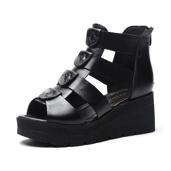 

woman sandals platform wedges high heels slippers ladies creepers shoes gladiator summer zapatos de mujer, Black