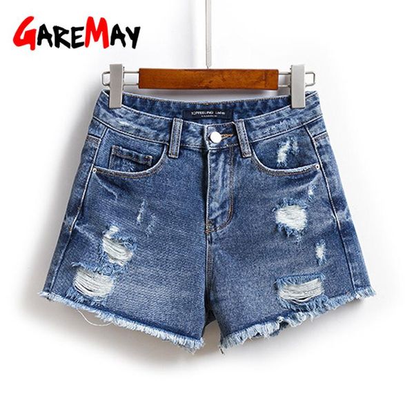 

women's shorts garemay denim female 2021 summer blue distressed slim short with high waist ripped jeans for women, White;black