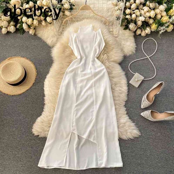 

red spaghetti strap strapless sleeveless beach long dress cross bandage backless solid club dresses split a line vestido 210512, Black;gray