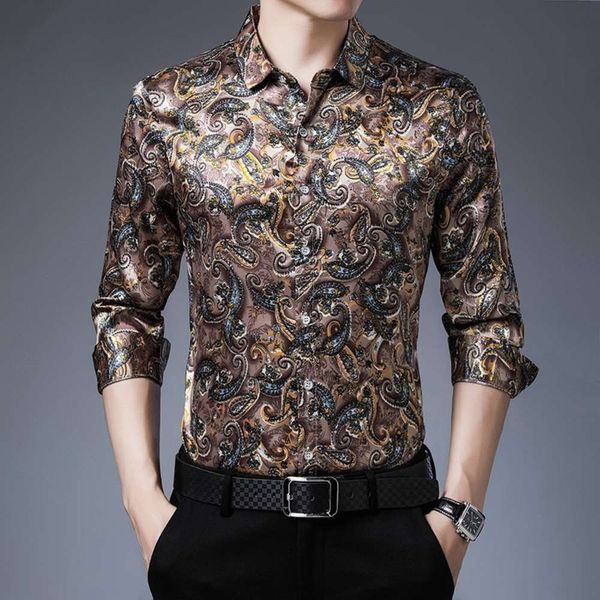

men's casual shirts shirtautumn cardigan lapel printing casual daily yellow middle aged men's floral shirt long sleeve 08ql, White;black