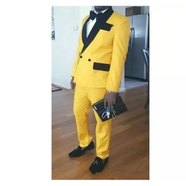

men's suits & blazers yellow man double suits breasted homme groom wear tuxedo men two blazer pieces (jacket + pants) 2mvh, White;black
