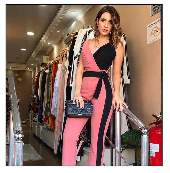 

women's jumpsuits & rompers style autumn/winter strap-belt jumpsuit, Black;white