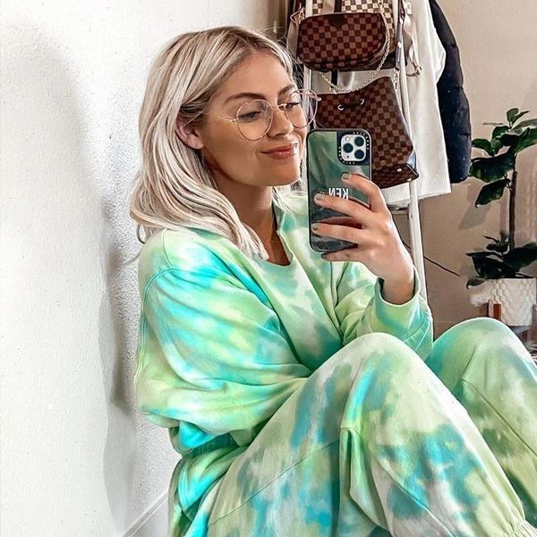 

casual tie dye tracksuit pijama womens tracksuits homewear two piece set loungewear sweatshirts suit loose outfits spring clothes s 2xl, Gray